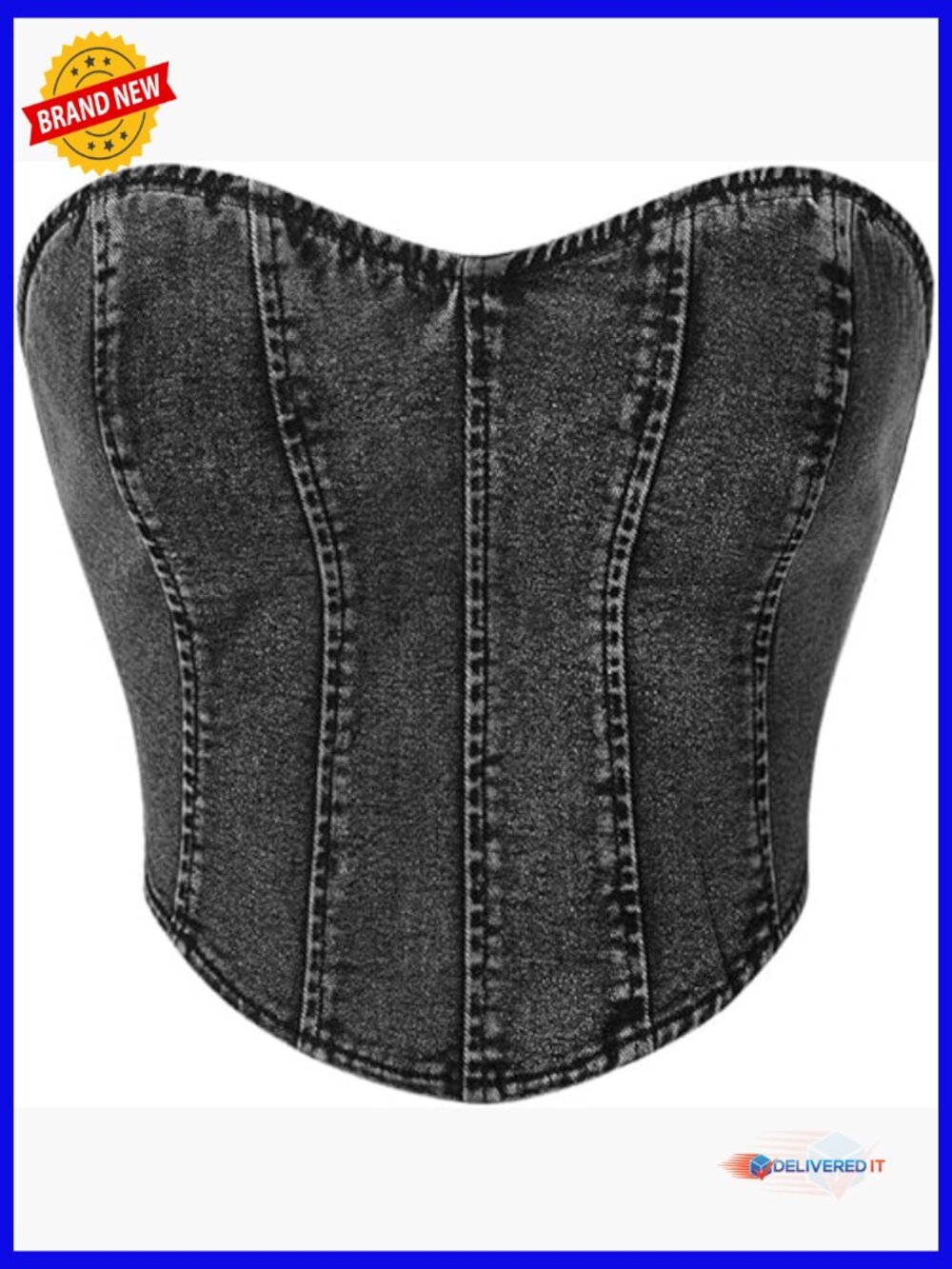 Strapless Bandeau Denim Crop Tube Top with Zipper